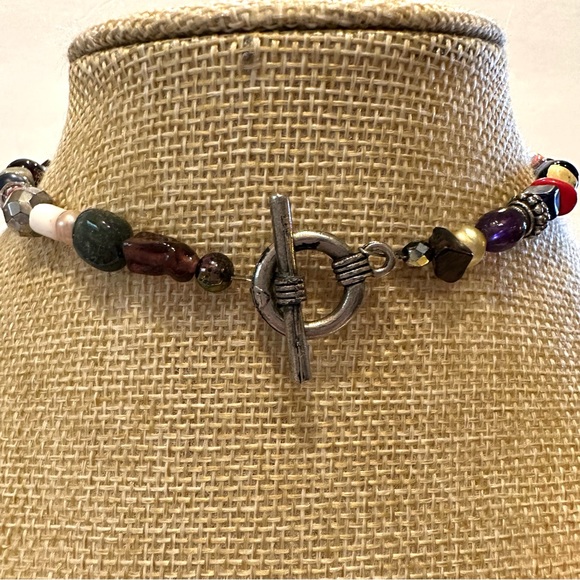 Multi-color Genuine Gemstone & Glass Bead Necklace w/ sterling silver cross .925 - Picture 10 of 10